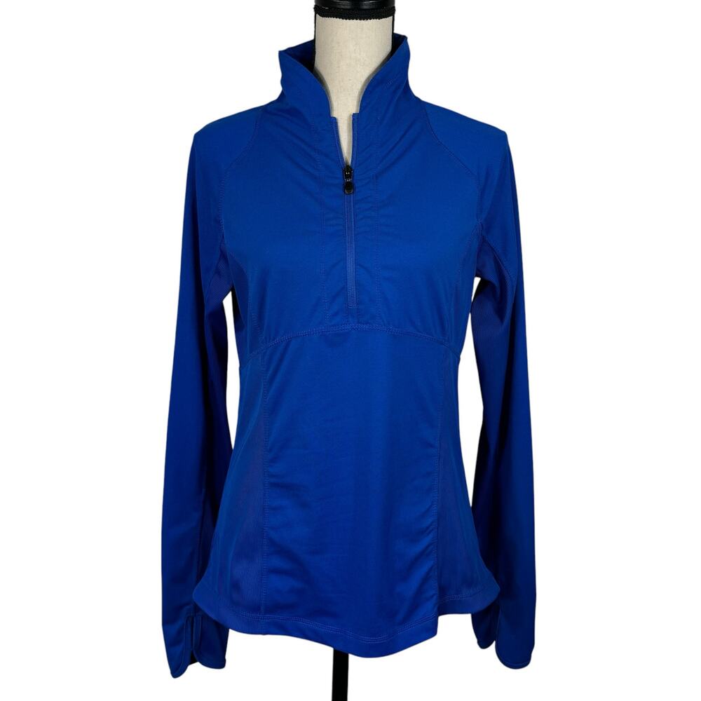 Kyodan Medium Pullover Jacket 1/4-Zip Stretch Mock Neck Long Sleeve Blue Womens